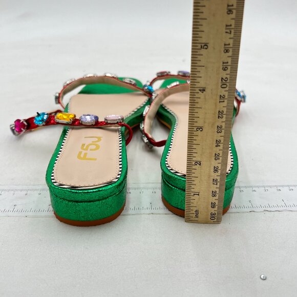 FSJ Green Jeweled Sandals Crystal with Rhinestone Slide Open Toe Casual Shoes - Picture 5 of 8